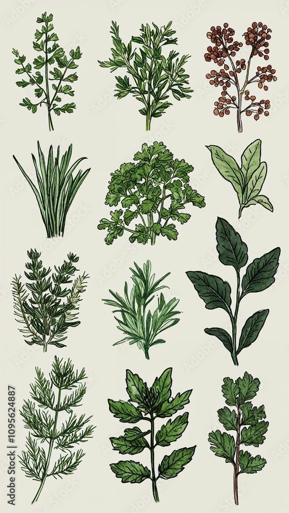 Handdrawn herbs and spice plants hand drawing Handdrawn herbs and spice plants hand drawing