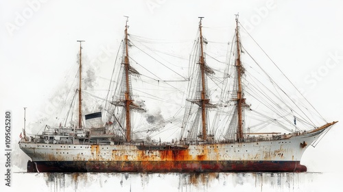 a large ship with a white background