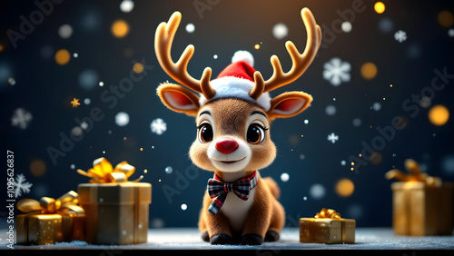 Adorable Christmas Reindeer with Gifts photo