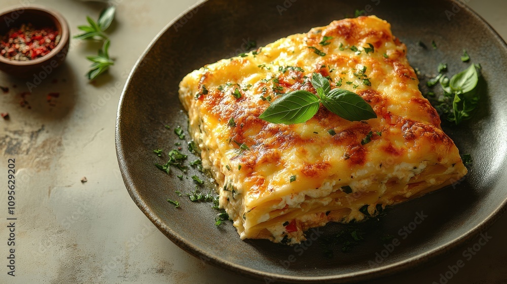 a plate of lasagna on a white surface a plate of lasagna on a white surface