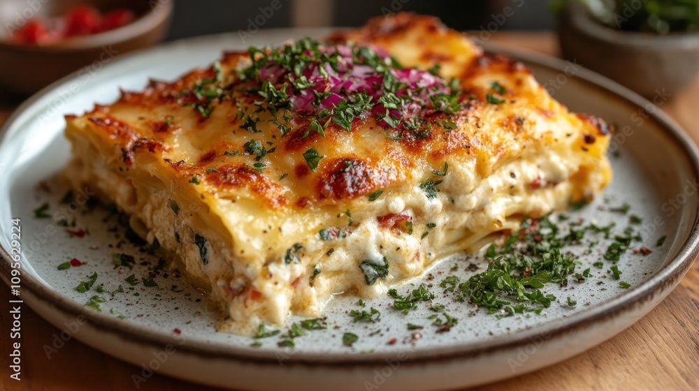 a plate of lasagna on a white surface a plate of lasagna on a white surface