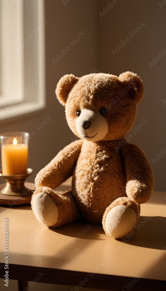 Obraz premium Teddy Bear, Plush Toy, Stuffed Animal, Soft and Cute, Childhood Comfort, Adorable Companion, Warm and Cozy, Nostalgic Gift, Playful, Snuggle Buddy, Kids Toy, Comforting Presence, AI Generated