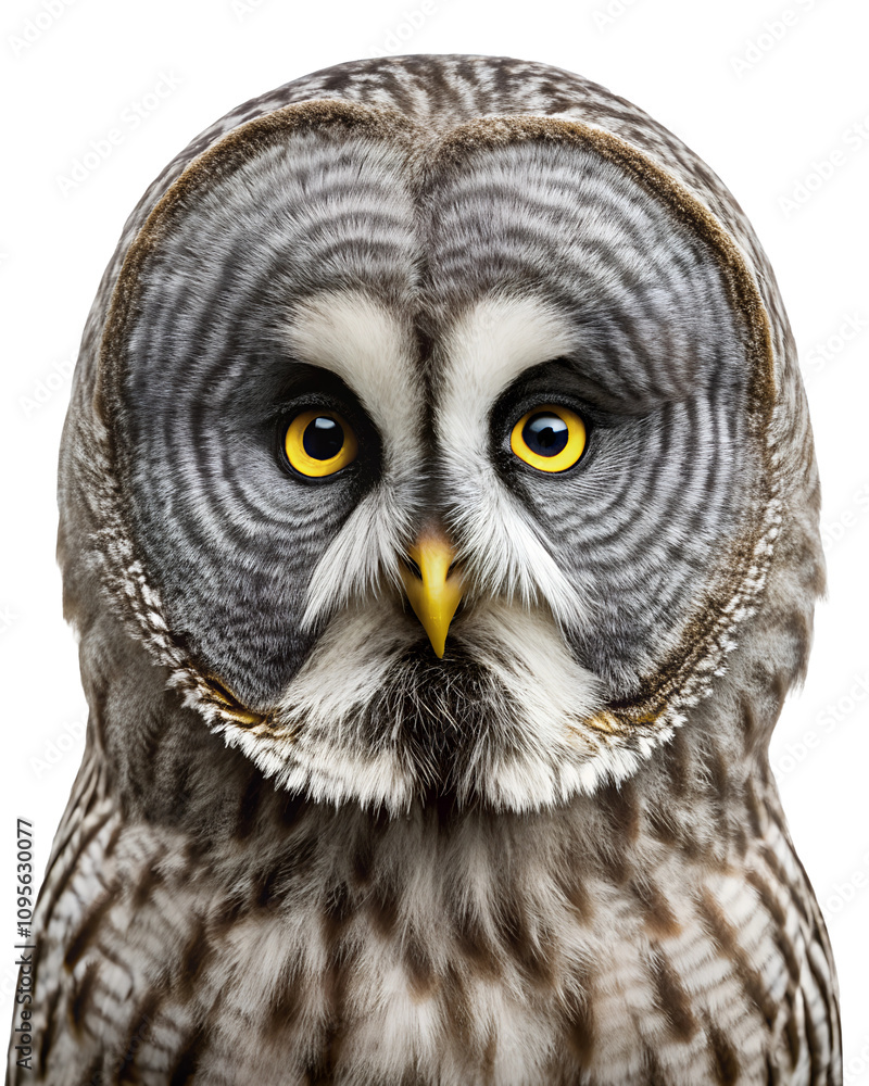 Obraz premium Portrait of a great grey owl isolated on transparent background
