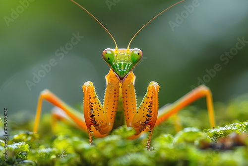 Mantis on a green background  photo