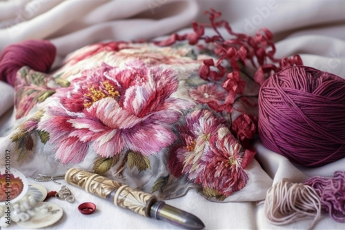 Wallpaper Mural knitting and peonies, still life.,  Torontodigital.ca