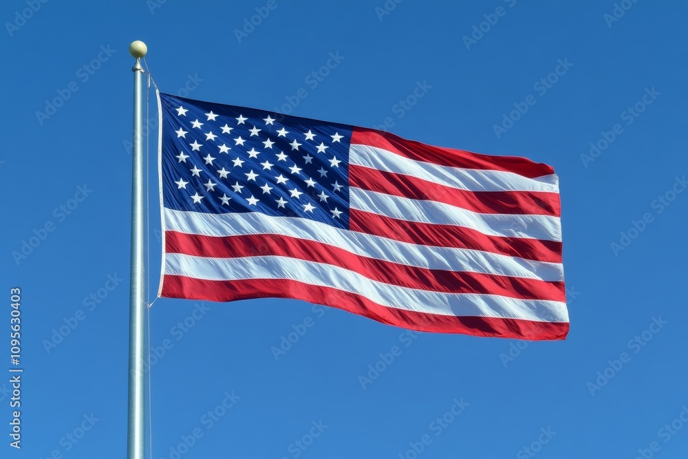 Obraz premium American flag waving against clear blue sky