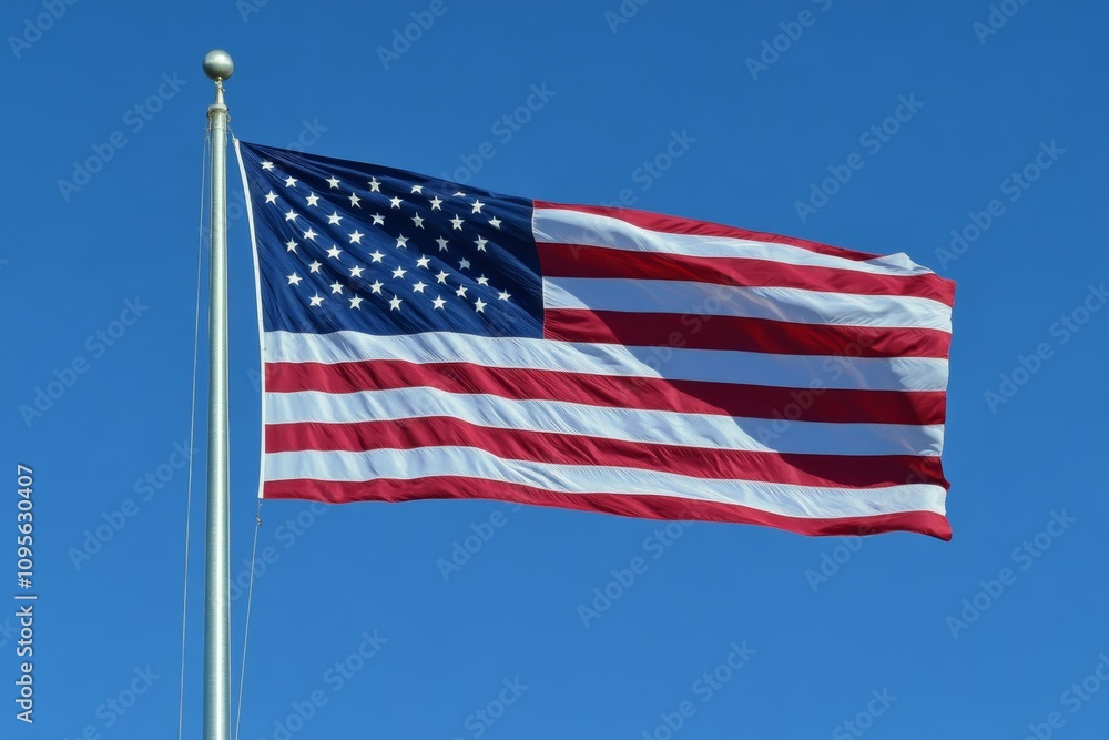 Obraz premium American flag waving against clear blue sky on a sunny day