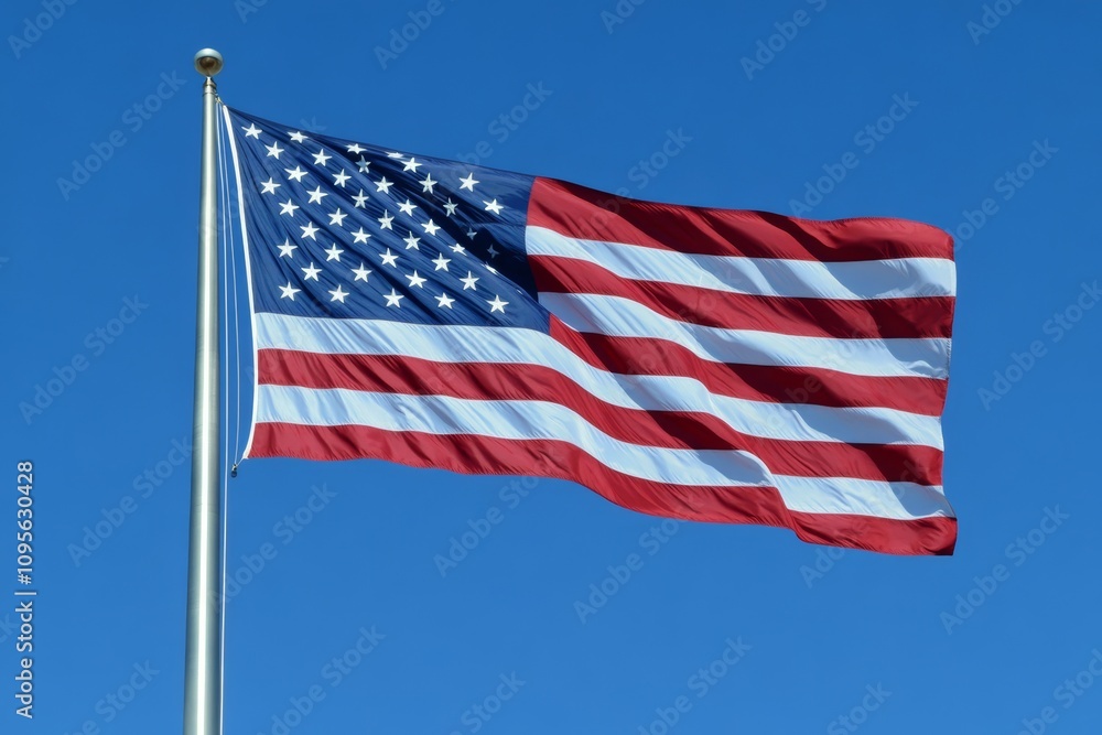 Obraz premium American flag waving on clear blue sky background