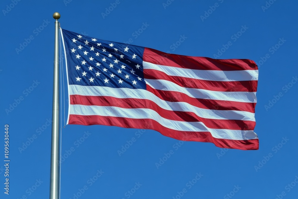 Fototapeta premium American flag waving against clear blue sky