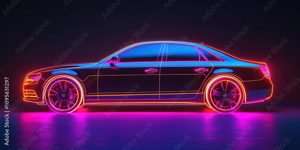 Futuristic neon car show at urban venue digital art display night scene vibrant technology concept Futuristic neon car show at urban venue digital art display night scene vibrant technology concept
