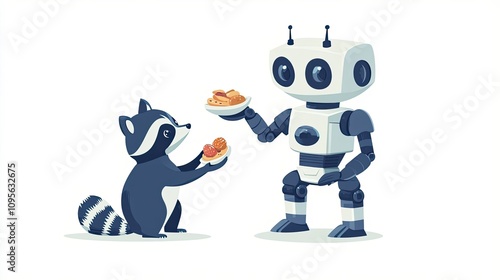 Robot Serving Dessert to a Raccoon