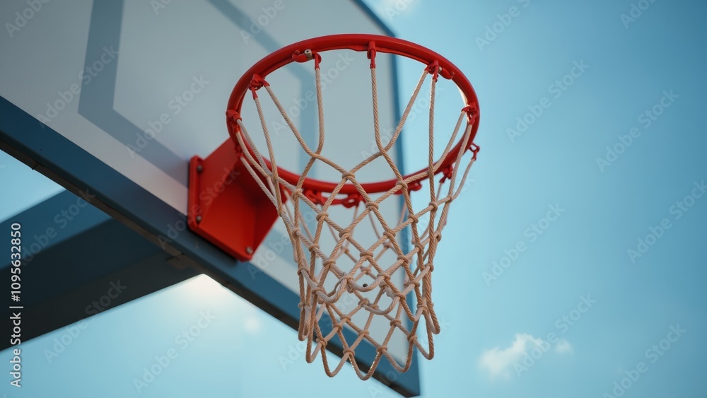 A bright basketball hoop under a clear sky, inviting youthful games in the afternoon A bright basketball hoop under a clear sky, inviting youthful games in the afternoon