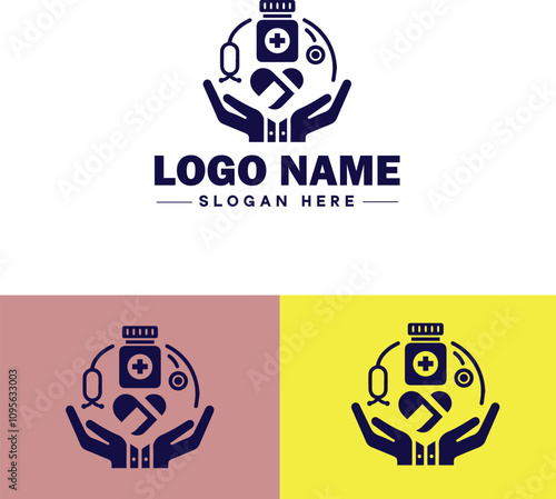 Pharmaceutical Company icon Drug manufacturer Pharmaceutical firm Pharma company flat logo sign symbol editable vector