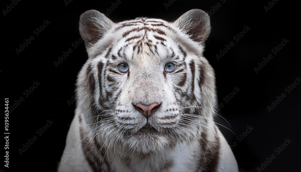 white tiger standing in the dark background
