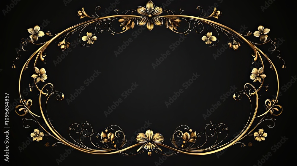 Golden Floral Frame with Black Background Golden Floral Frame with Black Background