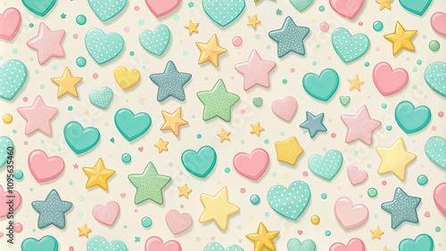 Pastel Hearts and Stars Seamless Pattern Design A Charming Background for Celebrations