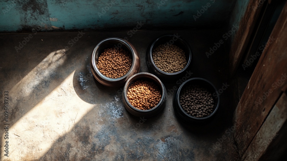 Four bowls of assorted grains in sunlight. Four bowls of assorted grains in sunlight.