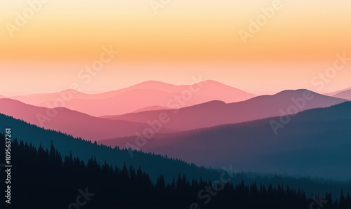 Mountain landscape at sunset with gradient colors