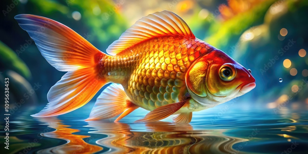 Stunning Close-Up of a Shimmering Goldfish in a Tranquil Aquatic Environment - Macroscopic Photography to Capture the Beauty of Nature and Underwater Life Stunning Close-Up of a Shimmering Goldfish in a Tranquil Aquatic Environment - Macroscopic Photography to Capture the Beauty of Nature and Underwater Life