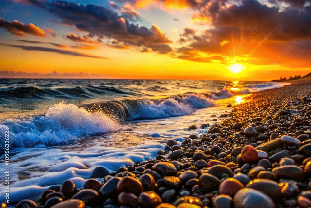 Stunning Sunset Silhouette of Pebble Beach and Foaming Waves on the Black Sea in Batumi, Adjara, Georgia - Ideal Copy Space Image for Nature Lovers Stunning Sunset Silhouette of Pebble Beach and Foaming Waves on the Black Sea in Batumi, Adjara, Georgia - Ideal Copy Space Image for Nature Lovers