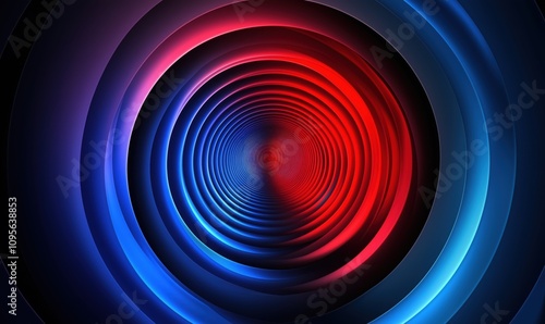 Colorful concentric circles, vibrant red and blue hues, creating a mesmerizing tunnel effect, smooth gradients, digital art, abstract design