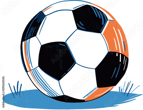 Colorful soccer ball in a grassy field cartoon isolated on transparent background. Vector illustration.