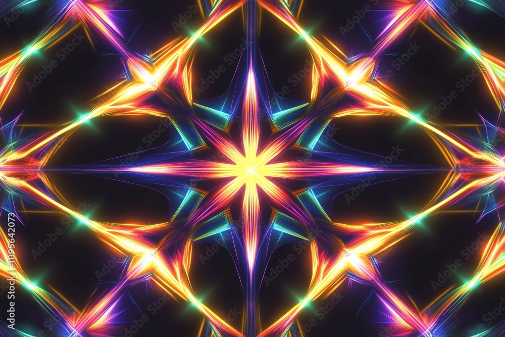 Vibrant symmetrical neon light pattern with radiant colors Vibrant symmetrical neon light pattern with radiant colors