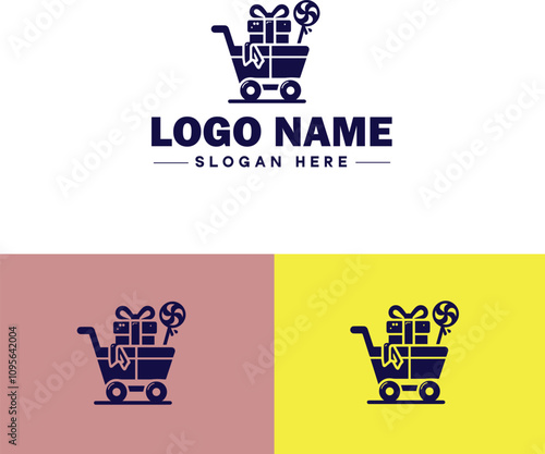 Gift shop icon Souvenir shop Curio shop Specialty store flat logo sign symbol editable vector