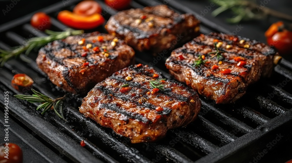 meat on a grill with vegetables meat on a grill with vegetables