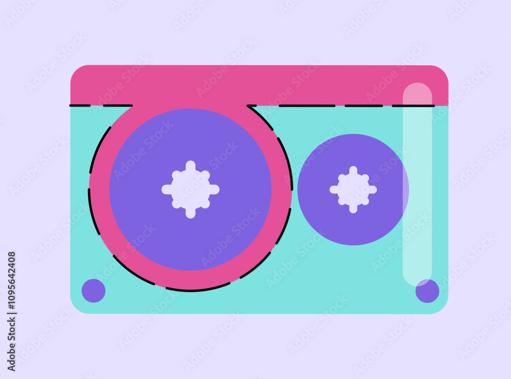 Classic 80s and 90s element. Blue camera. Equipment for taking photos. Graphic element for website. Sticker for social media. Flat vector illustration