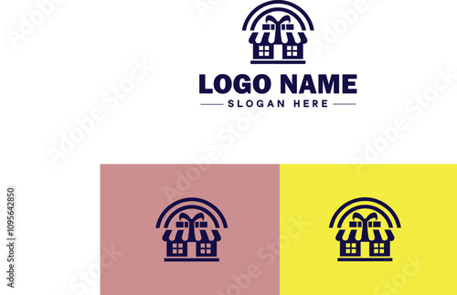 Gift shop icon Souvenir shop Curio shop Specialty store flat logo sign symbol editable vector