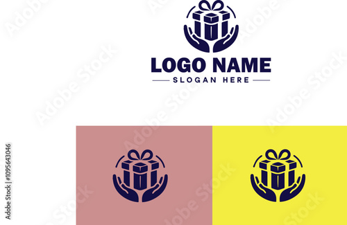 Gift shop icon Souvenir shop Curio shop Specialty store flat logo sign symbol editable vector