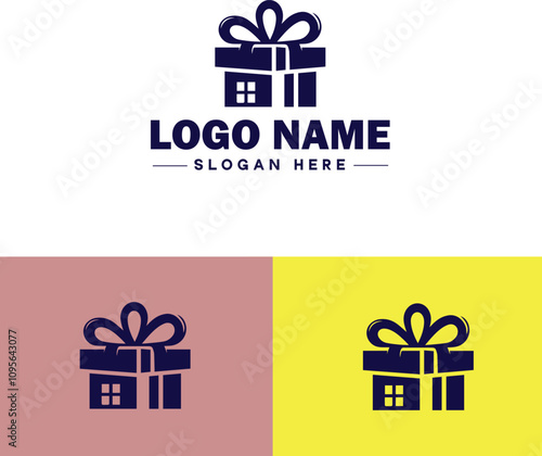 Gift shop icon Souvenir shop Curio shop Specialty store flat logo sign symbol editable vector