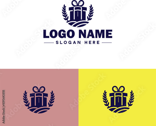 Gift shop icon Souvenir shop Curio shop Specialty store flat logo sign symbol editable vector