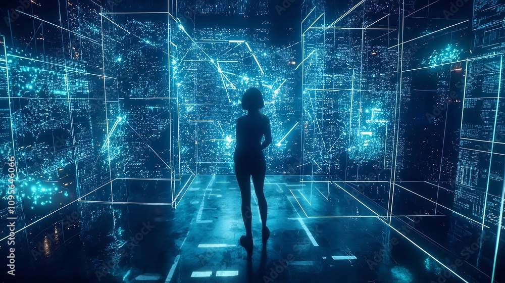 Cybersecurity Analyst Monitoring Potential Threats in Real Time with Backlighting Effect Cybersecurity Analyst Monitoring Potential Threats in Real Time with Backlighting Effect