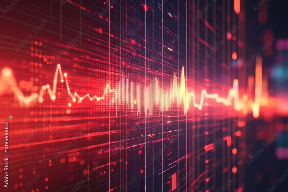 Abstract digital sound waves on a futuristic red grid background Abstract digital sound waves on a futuristic red grid background