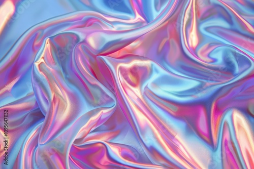 Image of Holographic iridescent effect silk material. Texture for background usage