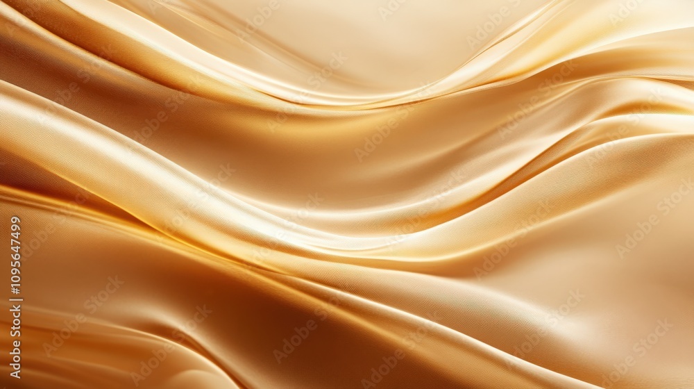 Fototapeta premium Luxurious Golden Satin Fabric with Elegant Flowing Drapes