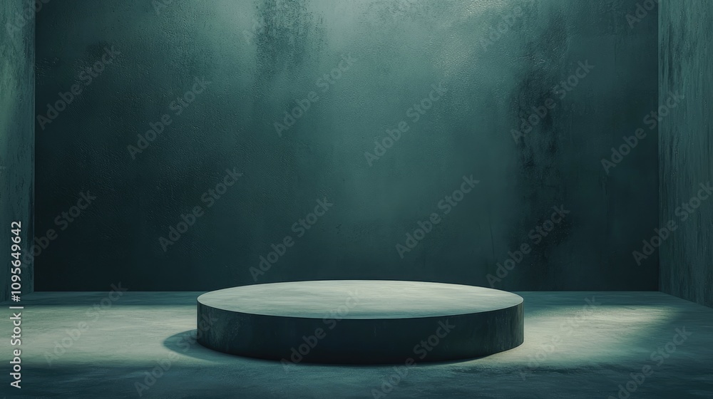 Circular Platform in a Dark Room with Textured Walls Circular Platform in a Dark Room with Textured Walls
