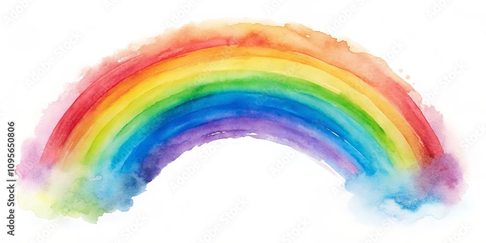 Fototapeta premium Vibrant Watercolor Rainbow Arc, Painted with Vivid Hues and Soft Edges