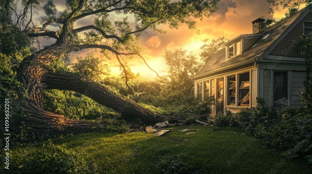 Obraz premium A tree has fallen on a house