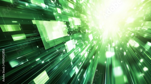 Dynamic Green Light Burst with Abstract Digital Elements