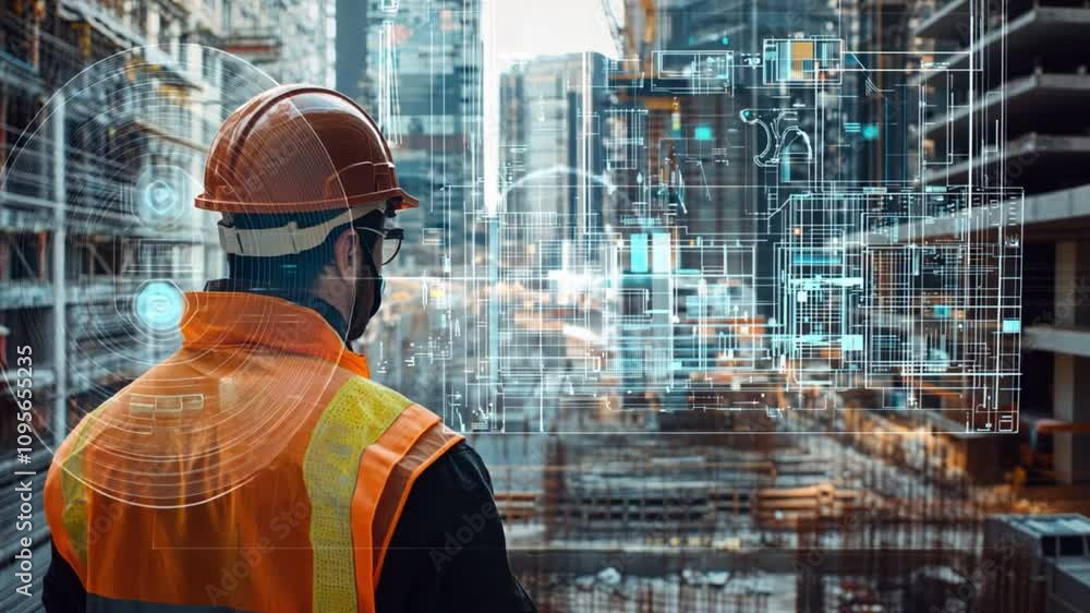 Engineer using digital tools on a construction site, ensuring all data and plans are being accurately followed in real-time. Engineer using digital tools on a construction site, ensuring all data and plans are being accurately followed in real-time.