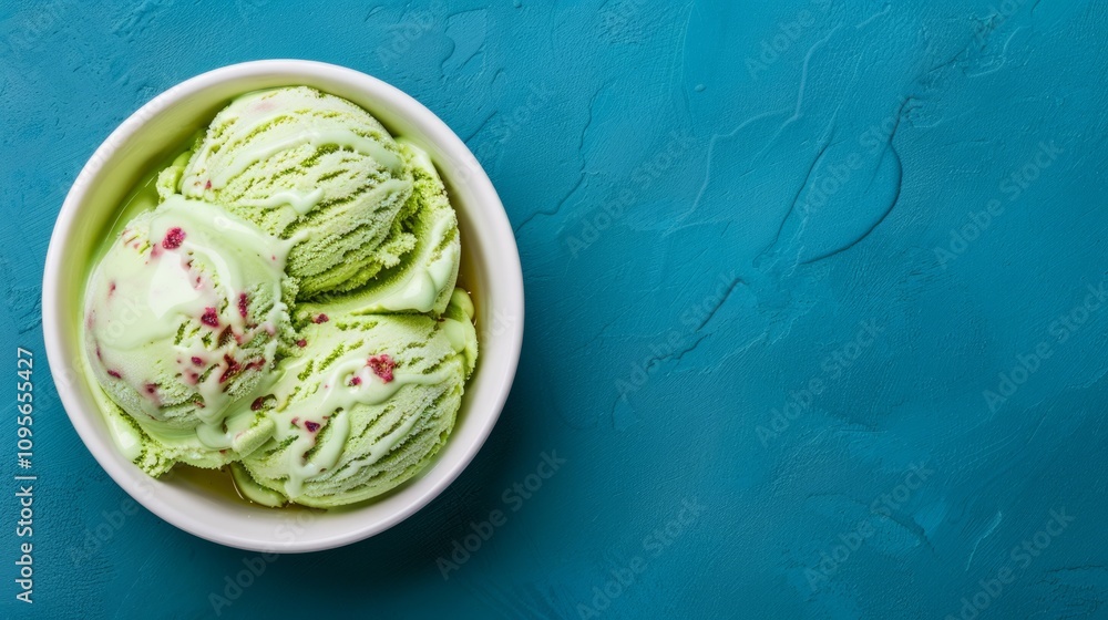 Obraz premium Bowl of mint ice cream with pink sprinkles.