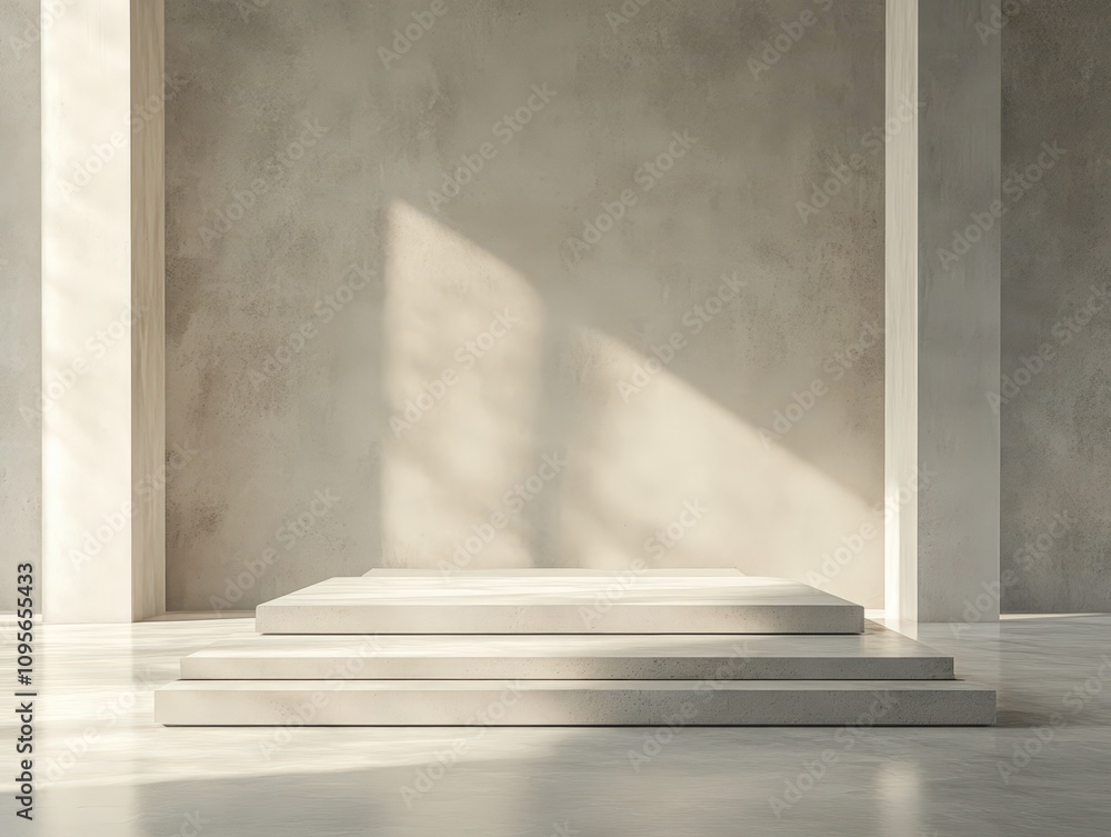 Minimalist Concrete Podium in Sunlit Room Minimalist Concrete Podium in Sunlit Room