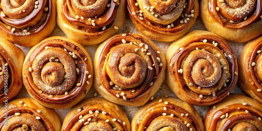 A Dozen Delicious Caramel Swirl Buns Topped with Toasted Nuts A Dozen Delicious Caramel Swirl Buns Topped with Toasted Nuts
