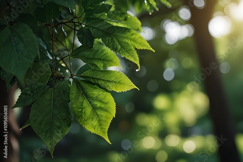 abstract nature fresh green leaf bokeh under the tree background , 4k Dci resolution Generative AI photo