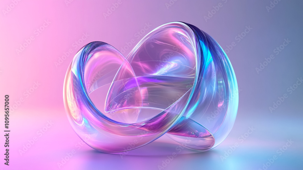 Futuristic abstract wave shape with an iridescent hologram effect, glass background. Futuristic abstract wave shape with an iridescent hologram effect, glass background.
