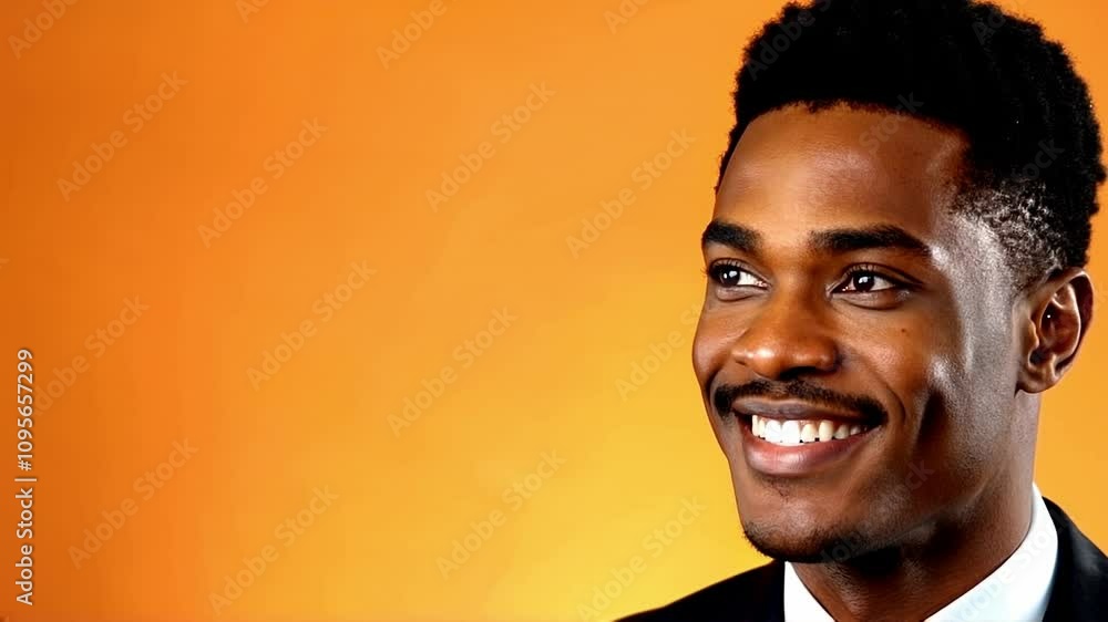 Businessman smiling on orange background Businessman smiling on orange background