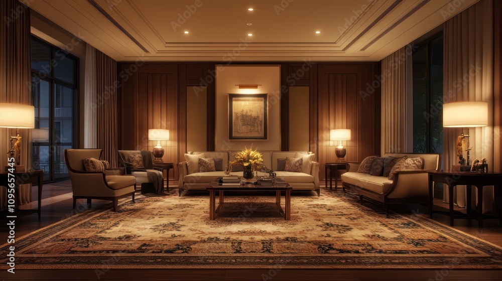 Luxurious living room at night. Luxurious living room at night.